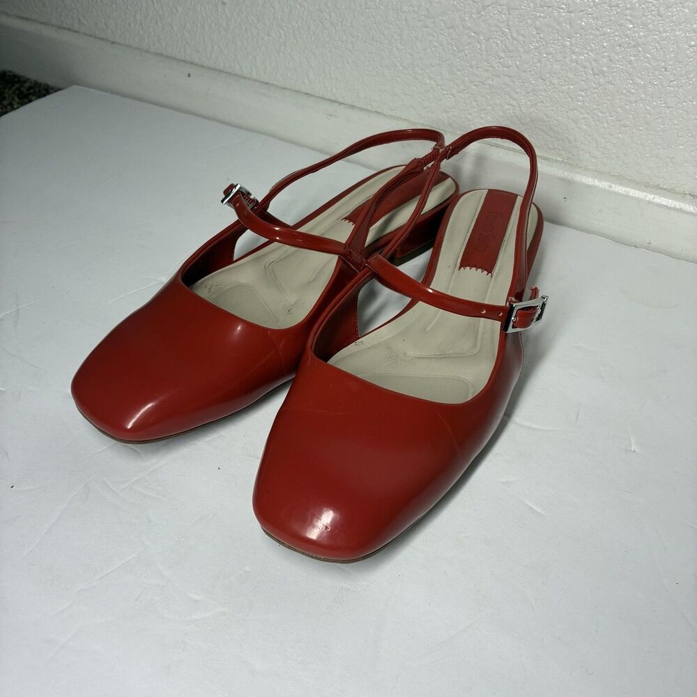 Franco Sarto L-DESTIN Shoes Womens Size 8 M Red Slingback Square Toe Flats Dress - Picture 3 of 16